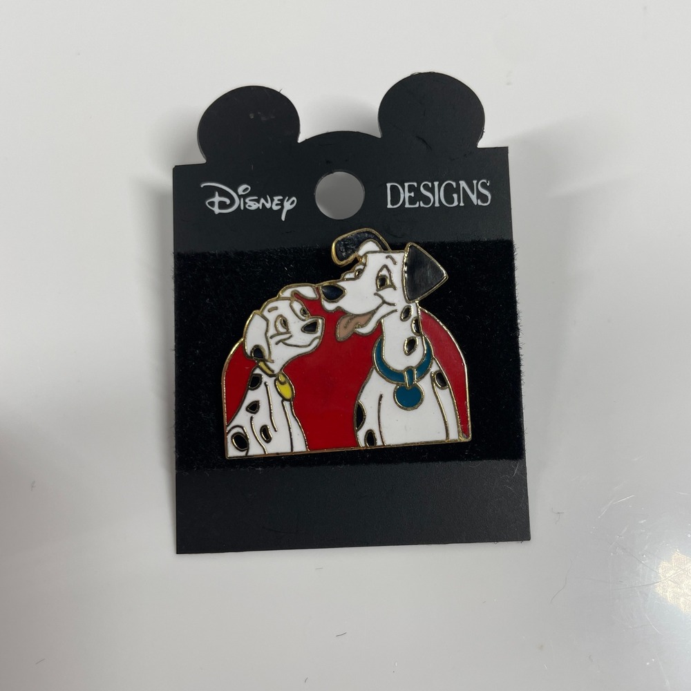 Disney 101 Dalmatians Pongo and Puppy Vintage Enamel Pin Small Gold Tone Red Dog